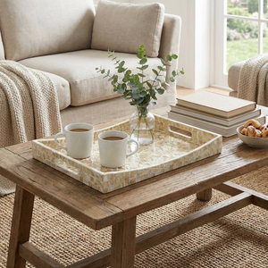 ถาดเสิร์ฟลายพัดทำจากเปลือกหอยมุก, ถาดตกแต่งรูปทรงสี่เหลี่ยมผืนผ้า, ถาดวางบนโต๊ะกาแฟพร้อมหูจับในตัว - Product Image 3