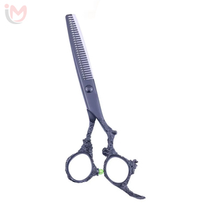 Ciseaux de barbier professionnels en acier inoxydable or rose, à lame incurvée profonde, avec manche texturé, pour la coiffure et la défrisage - Product Image 4