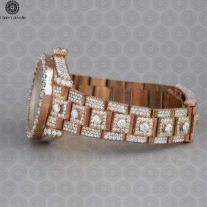 Reloj Charm Jewells para hombre, caja cuadrada de acero inoxidable, 40 mm, detalles de diamantes, botón pulsador, cierre oculto, analógico hueco, mecánico - Product Image 2