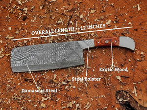Brand New Edition Handmade Damascus Steel Chef Cleaver Knife w/Exotic Wood Handle 12" Extra Sharp Kitchen Tool Chopper Knife - Product Image 2