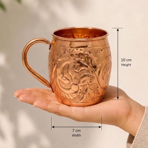 Classic Pure Copper Moscow Mule <b>Mug</b> Hammered Finish Handmade <b>Reusable</b> with Handle for Home Party ILAHI's Uttar - Product Image 3