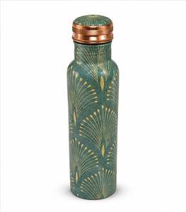 Teal Green Floral Printed Pure Copper <b>Water</b> <b>Bottle</b> 1000ml Handmade Leak Proof Decorative Drinking <b>Bottle</b> OEM Wholesale - Product Image 1
