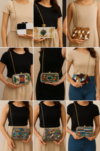 Bolso de Mano de Lujo Hecho a Mano, Duradero y Ecológico, de Madera y Resina, con Diseño Geométrico Incrustado, Cadena Cruzada, Logotipo Personalizado, Bolso de Noche - Product Image 3