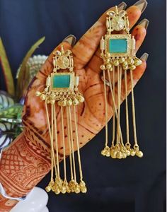 Pendientes Largos de Aleación de Zinc con Diseño Étnico Geométrico de Fusión Cachemir, Ligeros, Chapados en Oro, con Cristales de Estrás, para Fiesta de Mujer - Product Image 1