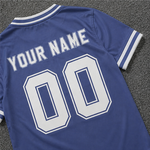 Maillot de baseball bleu respirant personnalisé, col en V, manches courtes, 100% polyester mesh - Product Image 4