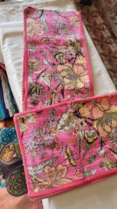 Floral Print Handmade Kantha Work Cotton Reversible Bohemian <b>Table</b> <b>Runner</b> with 6 Mats Set for Home & Hotel Use - Product Image 3