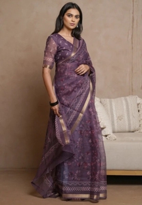 Sari de mariage d'automne en polyester imprimé Kota Doria sans plis pour femme KV avec chemisier non cousu - Product Image 3