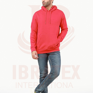 Sweat-shirt à capuche rouge pour homme, coupe classique, en molleton de coton, pull décontracté avec poche kangourou, couleur unie, pour l'automne - Product Image 4
