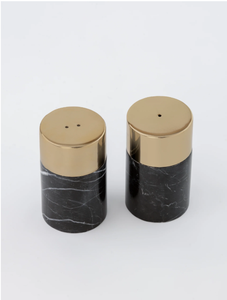 Ensemble de salières et poivrières de luxe modernes en marbre noir et or, élégant distributeur de sel et de poivre cylindrique pour table, décoration de cuisine - Product Image 3