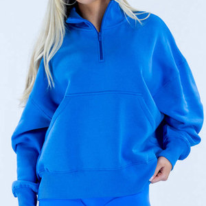 Sudadera Unisex Azul de Forro Polar con Cierre de Cremallera, Corte Holgado, Largo Regular, Color Sólido, Cuello Alto, Estilo Casual, Tejido de Punto, para Otoño - Product Image 2