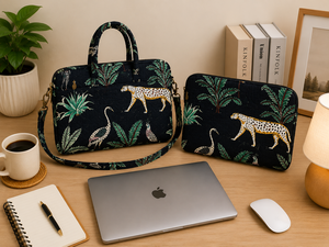 Bolso de Mano para Portátil de Neopreno Negro Hecho a Mano, Acolchado, con Estampado de Animales Tropicales, de Lujo, con Correa para el Hombro, Casual y Protector - Product Image 3