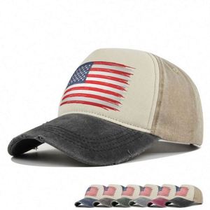 Gorras de Béisbol Estilo Dad Hat con Logotipo Estampado de la Bandera Americana, de Algodón Lavado y Desgastado, Tela Común, Unisex, para las Cuatro Estaciones, Disponibles en Stock - Product Image 1