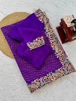 Sari royal en georgette brodé Bandhani, sari de soirée brodé, tissu en soie mono épaisse avec un style élégant.
