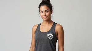 Women's Gray <b>Knitted</b> <b>Tank</b> <b>Top</b> With White Logo Front Breathable Sporty Scoop Neck Design - Product Image 5