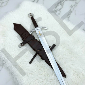 Espada Templaria Hecha a Mano, Espada Medieval de Cruzado con Funda de Cuero - Product Image 4