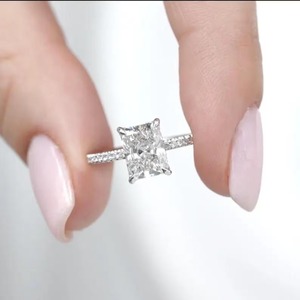 Moissanite Halo Engagement <b>Ring</b> Emeral Cut Wedding Band White Gold Color Plated Jewelry for Women - Product Image 1