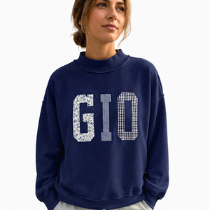 Sweat-shirt rose oversize à col rond avec imprimé lettres GIO, sweat-shirt à col montant pour femme, imprimé graphique oversize - Product Image 2