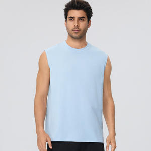 PITCHER INTERNATIONAL Débardeur Homme Bleu Clair Sans Manches Col Rond 100% Coton Respirant Uni Décontracté Tricoté - Product Image 4