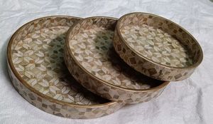 Imperial Luxury Handmade Wooden <b>Enamel</b> Printed Serving <b>Tray</b> Set with Radiant Gold Foil Finish for Elegant Home Entertaining - Product Image 5