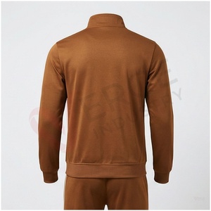 Ensemble de survêtement marron pour homme, manches longues, col montant, fermeture éclair sur le devant, couleur unie, respirant, coupe décontractée, vêtements d'automne - Product Image 2