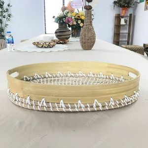 SPUN & WOVEN Woven Dinner Spun Bamboo Tray <b>Table</b> Coil Seagrass Tray Food Fruit Storage Optional Handles - Product Image 4
