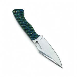 Couteau utilitaire de précision artisanal en acier inoxydable, manche texturé bleu-vert G10 - Product Image 1