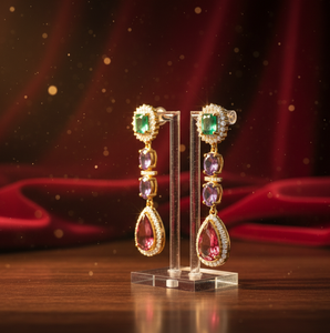 Pendientes de Plata de Ley 925 con Baño de Oro de 18K, Diseño Ovalado y en Forma de Pera, con Circonitas Cúbicas, de 5.5 Pulgadas, Joyería Étnica - Product Image 4