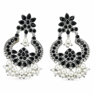 <b>Oxidized</b> Gold Plated Quartz Pearls Charm Earrings | Trendy Indian Bridal Wedding Statement Earrings | Wholesale Fashion Jewelry - Product Image 1