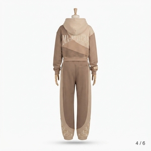 Conjunto deportivo de dos piezas para mujer con sudadera con cremallera y bloques de color con pedrería y pantalones deportivos de pierna ancha - Product Image 3