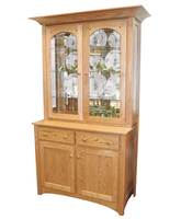 Buffet en bois traditionnel avec portes vitrées et rangement de 3 pieds, design moderne pour la cuisine et la salle à manger
