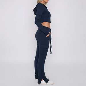 Ensemble survêtement femme 2 pièces streetwear : sweat à capuche zippé et pantalon de jogging, qualité supérieure, broderie effet vieilli, coupe ajustée, sur mesure - Product Image 2