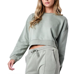 Conjunto Deportivo de Invierno para Mujer, Talla Grande, Sudadera Corta con Cierre y Logotipo Frontal, Pantalones Deportivos de Cintura Alta, Secado Rápido, 100% Algodón Ecológico - Product Image 4