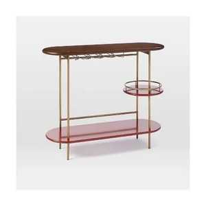 Chariot de bar en bois à 2 niveaux Skies Trader avec rail en métal doré, chariot de service roulant pour cuisine, porte-verres à vin, chariot à plateau mobile - Product Image 2