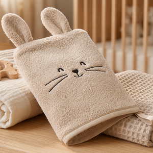 Guante de Lavado Bordado con Diseño de Animales, Paño de Felpa Suave para Baño de Bebés, Ideal para Boutiques, Tiendas de Regalos, Guarderías y Surtidos de Artículos para Bebés - Product Image 1