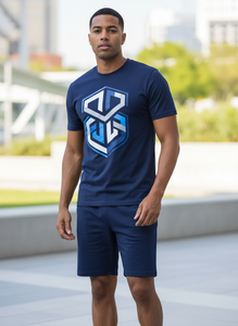 Men's Summer Solid Two-Piece <b>Set</b> Crew Neck T-Shirt Shorts Breathable Quick Dry Knitted Bamboo Fiber Front Logo Casual Wear - Product Image 5
