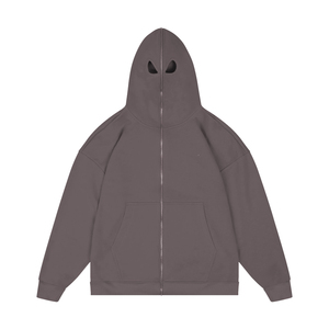 Sweat à capuche balaclava personnalisé à fermeture éclair intégrale, couleur unie, 100 % coton, style streetwear, pour couvrir tout le visage - Product Image 1