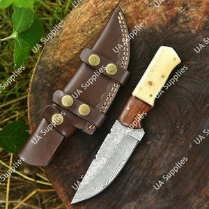 Custom Made OEM ODM Support DIY Damascus Steel Fixed Blade Drop Point Hunting Skinner <b>Knife</b> Vertical Carry Leather <b>Sheath</b> - Product Image 4