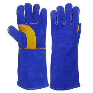 New Design Blue Leather Welding <b>Gloves</b> With Yellow Palm Reinforcement Inset Thumb Stick Wholesale Price Welder Work <b>Gloves</b> - Product Image 1