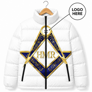 Veste personnalisée avec logo, tenue maçonnique héritage, vêtements grecs de fraternité, vêtements maçonniques, vêtements de brotherhood, imprimé géométrique blanc, or et bleu - Product Image 1