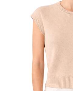 Pull sans manches en maille beige personnalisé pour femme – Gilet décontracté léger et doux à col rond pour l'été – Haut élégant et tendance - Product Image 4