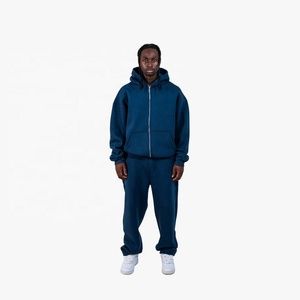 Men's XXL 100% Cotton Full <b>Zip</b> Tracksuit Puff Printing <b>Jogger</b> Sweatpants Hoodie Set Custom Logo Breathable Plus Size Winter - Product Image 1
