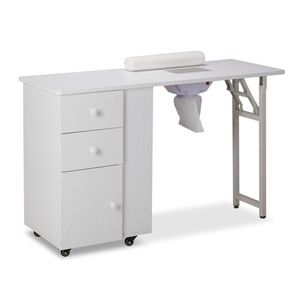 Tavolo Pieghevole per Manicure con Aspiratore Elettrico, Ruote Bloccabili, Cuscino Poggiapolso, Cassetti e Armadietto - Caratteristiche Comfort per Saloni di Bellezza - Product Image 2