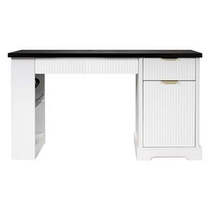 Scrivania Moderna Scanalata da 55 Pollici con Cassetti Contenitore, Presa di Corrente e Pannello Forato Integrato per Computer e Scrittura - Product Image 6