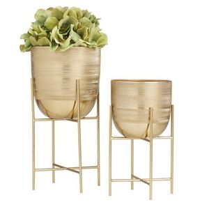 Minimalist Ceramic Flower Stand with Black Metal Frame Glazed <b>White</b> <b>Planter</b> Indoor Decorative Plant Holder - Product Image 2