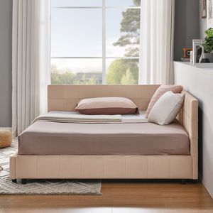 Letto Imbottito Matrimoniale con Testiera e Braccioli Confortevoli, Divano Letto per Camera da Letto o Soggiorno - Product Image 4