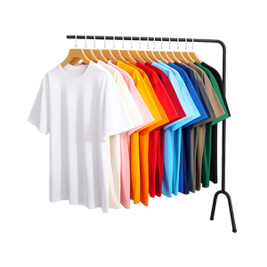 Camiseta de cuello redondo y hombros caídos de algodón puro, de color liso, holgada, para hombre y mujer, de 190g, con diseño de logotipo personalizado OEM. - Product Image 1