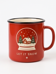 Factory Direct Wholesale Custom Logo Enamelware Heavy Duty <b>Iron</b> Camping Cup Featuring Let It Snow Quote Red Finish Black Rim - Product Image 1