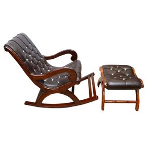 Sheesham Handcrafted Wooden Rocking Chair Cushioned | Wooden armrest Chair with <b>Cushion</b> Seat & <b>Back</b> Support for Living Room - Product Image 3