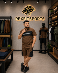 REXFIT SPORTS 2026 <b>Men</b>’s Brown Premium Nylon Short Sleeve Tracksuit Set Full Zip <b>Jacket</b> and Shorts <b>Lightweight</b> Sportswear - Product Image 3