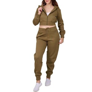 Conjunto Deportivo con Capucha para Mujer, Color Verde Oliva, Sudadera con Cremallera de Manga Larga y Bolsillos Laterales, Ropa Casual de Otoño - Product Image 2